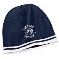 Fine Knit Skull Cap with Stripes - Navy/White